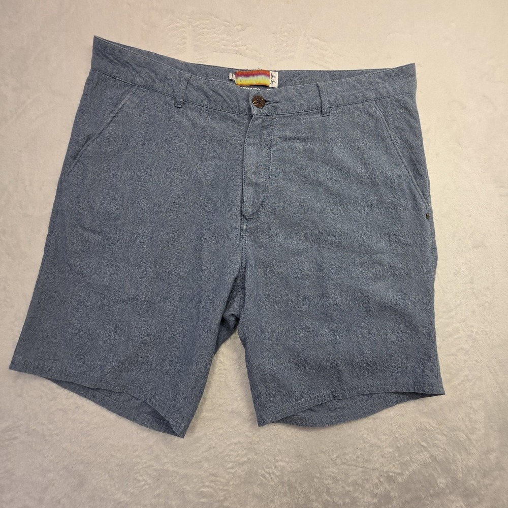 Soludos Mens Blue Chambray Shorts Size L Flat Front Casual Summer Lightweight